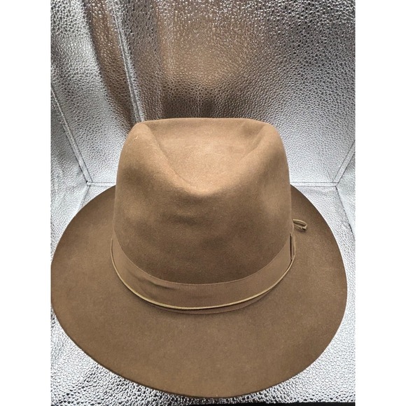Borsalino A Carras Atenes Fur Felt Wool Fedora Hat Brown Ribbon Detail Mens 5.5 - Picture 2 of 12